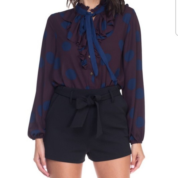 Plum Polka Dot Long Sleeve Blouse - Picture 5 of 6